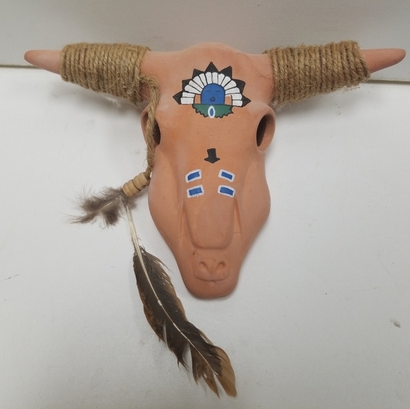 Vintage Handmade clay Buffalo head wall Plaque